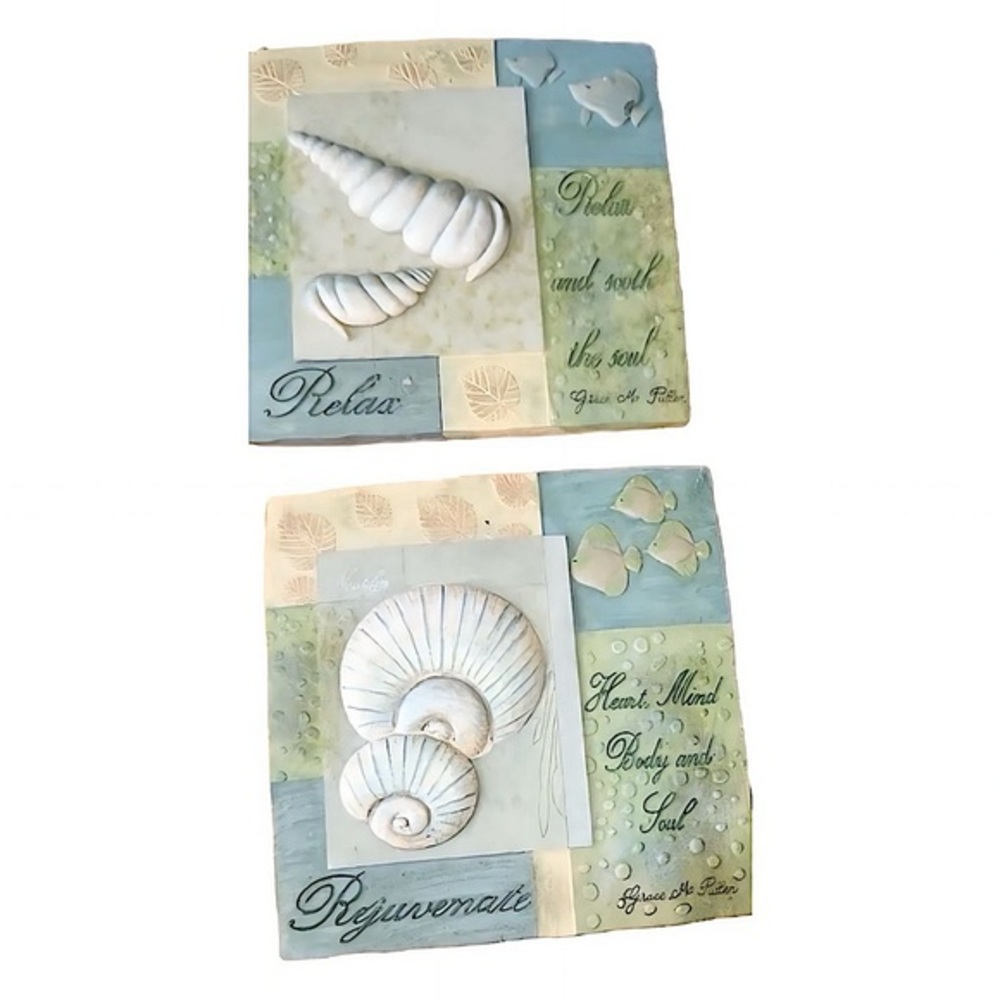 beach themed wall decor | matching ceramic wall art | 2pcs